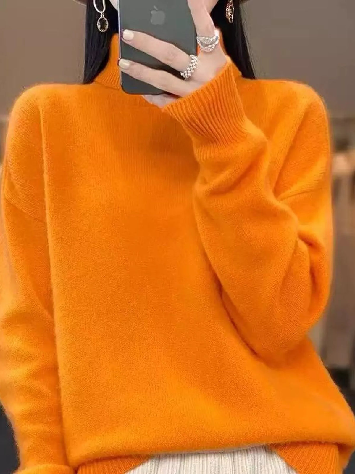 Turtleneck sweater, orange front