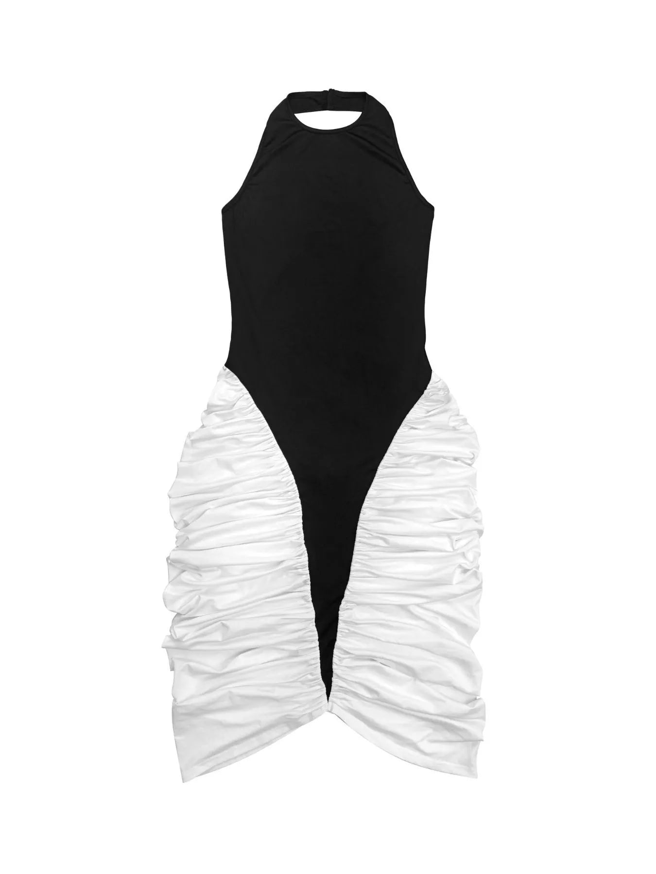 Trendsi Two-Tone Sleeveless Ruched Midi Dress -