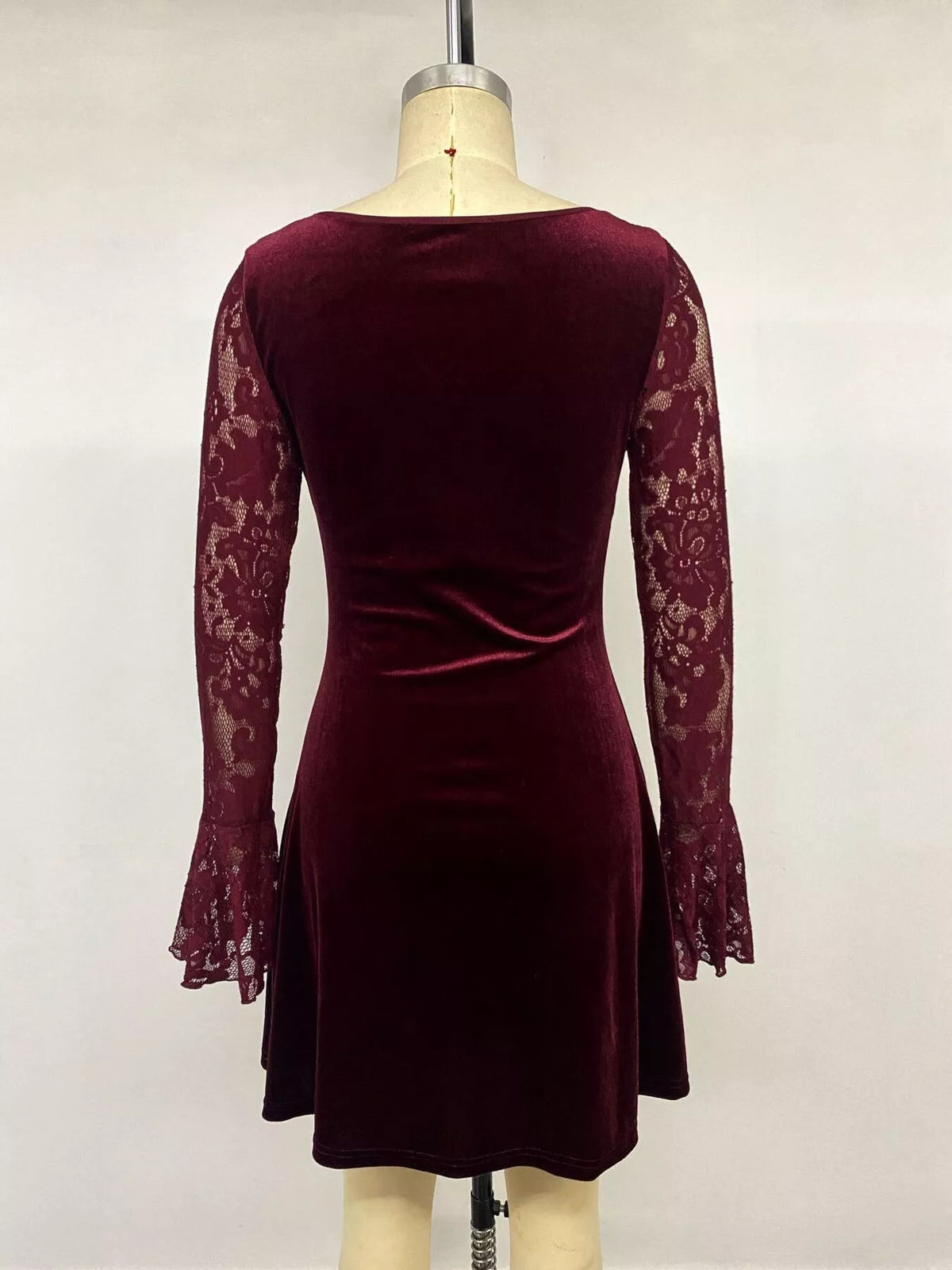 Trendsi Lace Flare Sleeve Mini Dress -