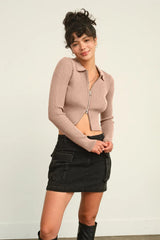 Trendsi HYFVE Ribbed Double Zip Cropped Cardigan -