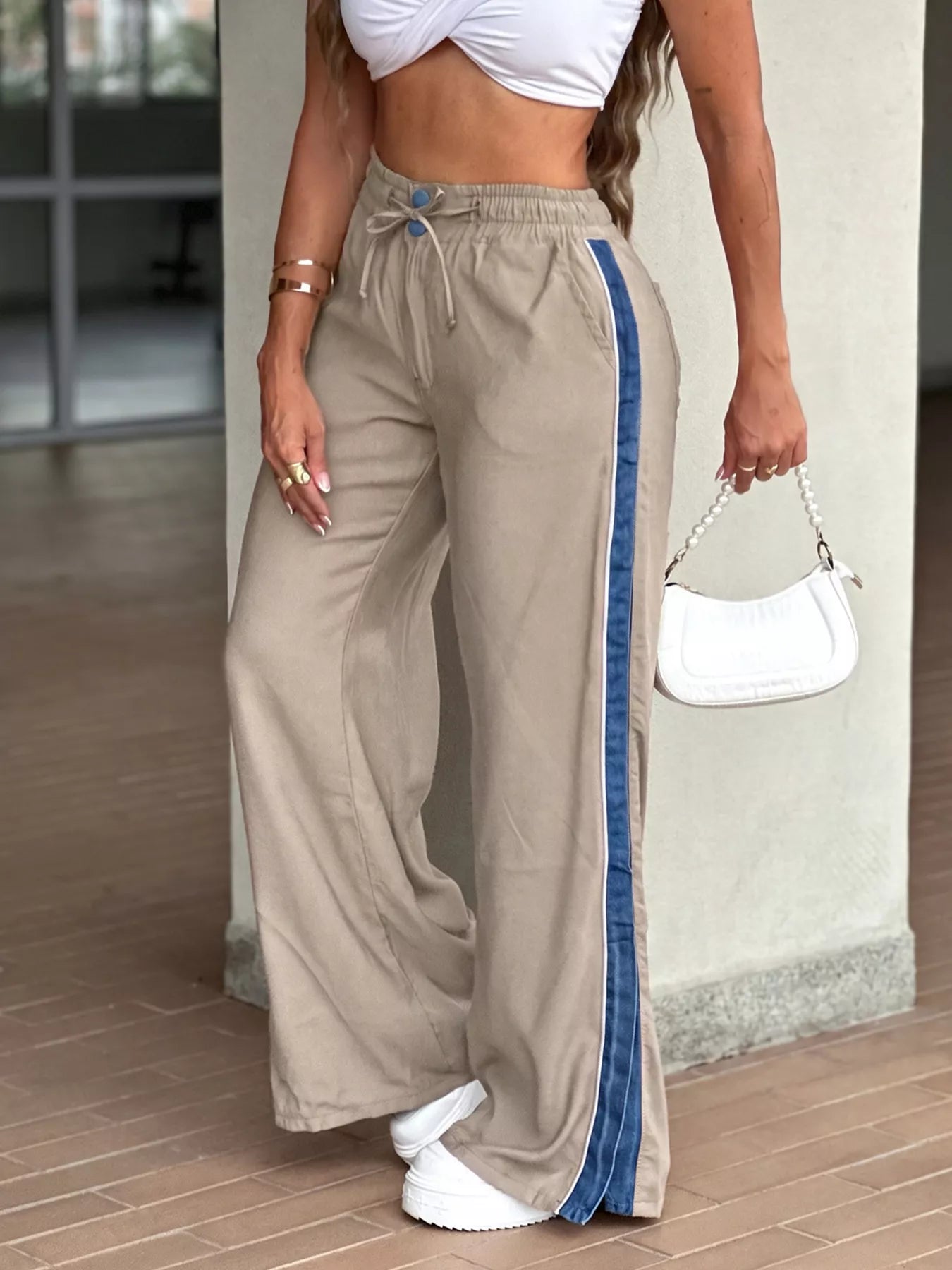 Trendsi Contrast Side Panel Wide Leg Pants -