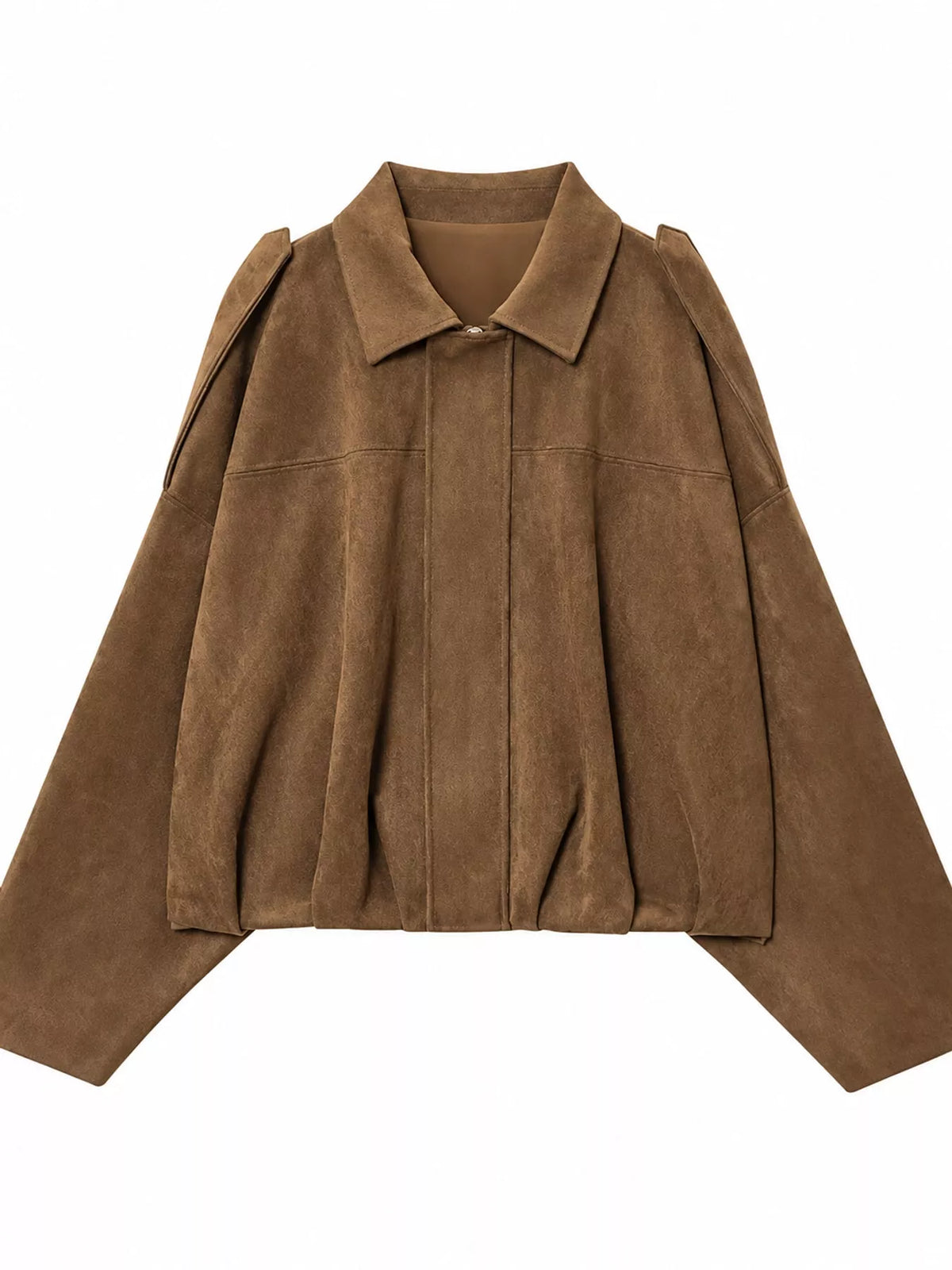 Faux Suede Collared Bomber Jacket — garment front
