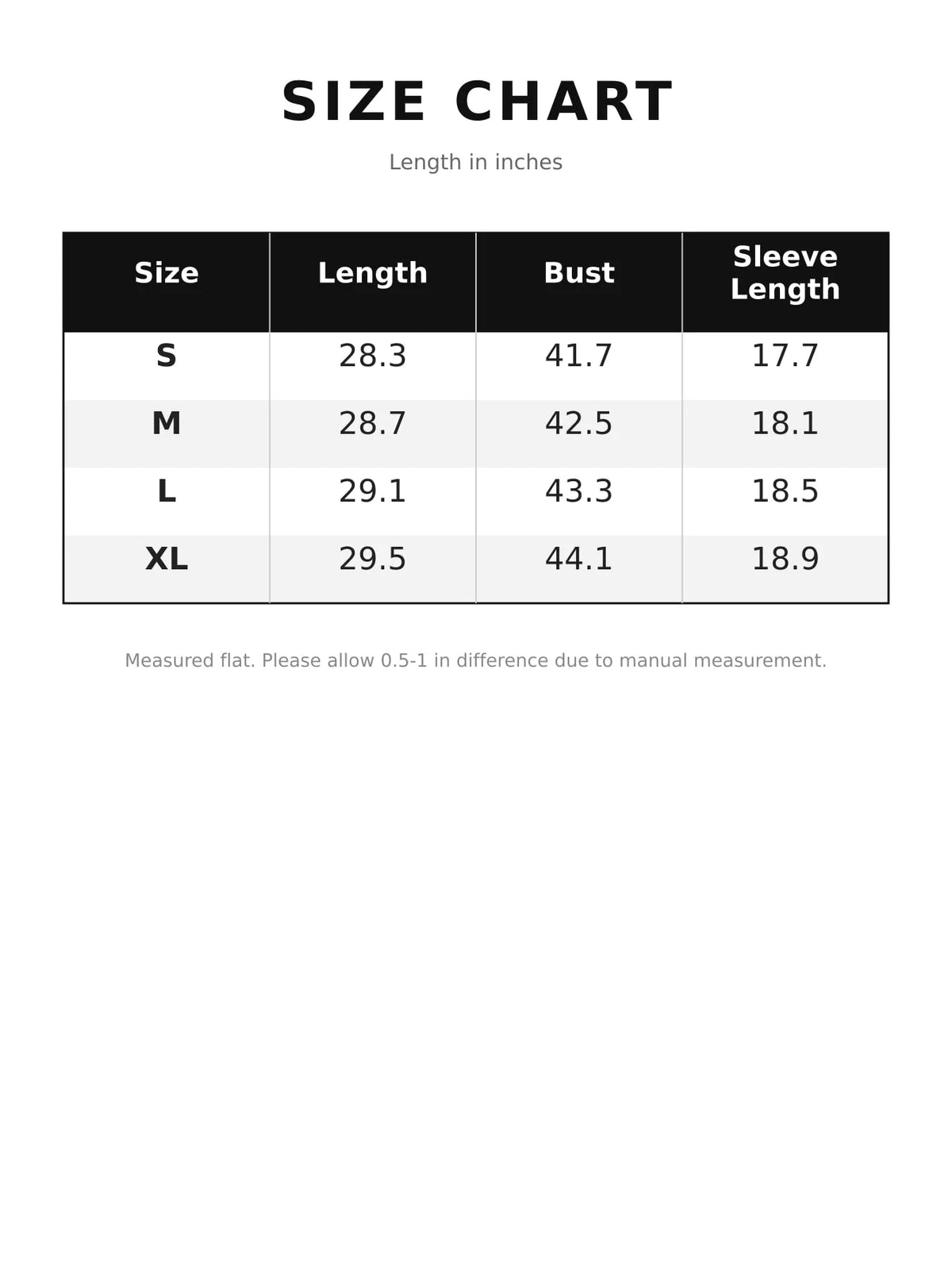 Size chart for cable knit button-down cardigan