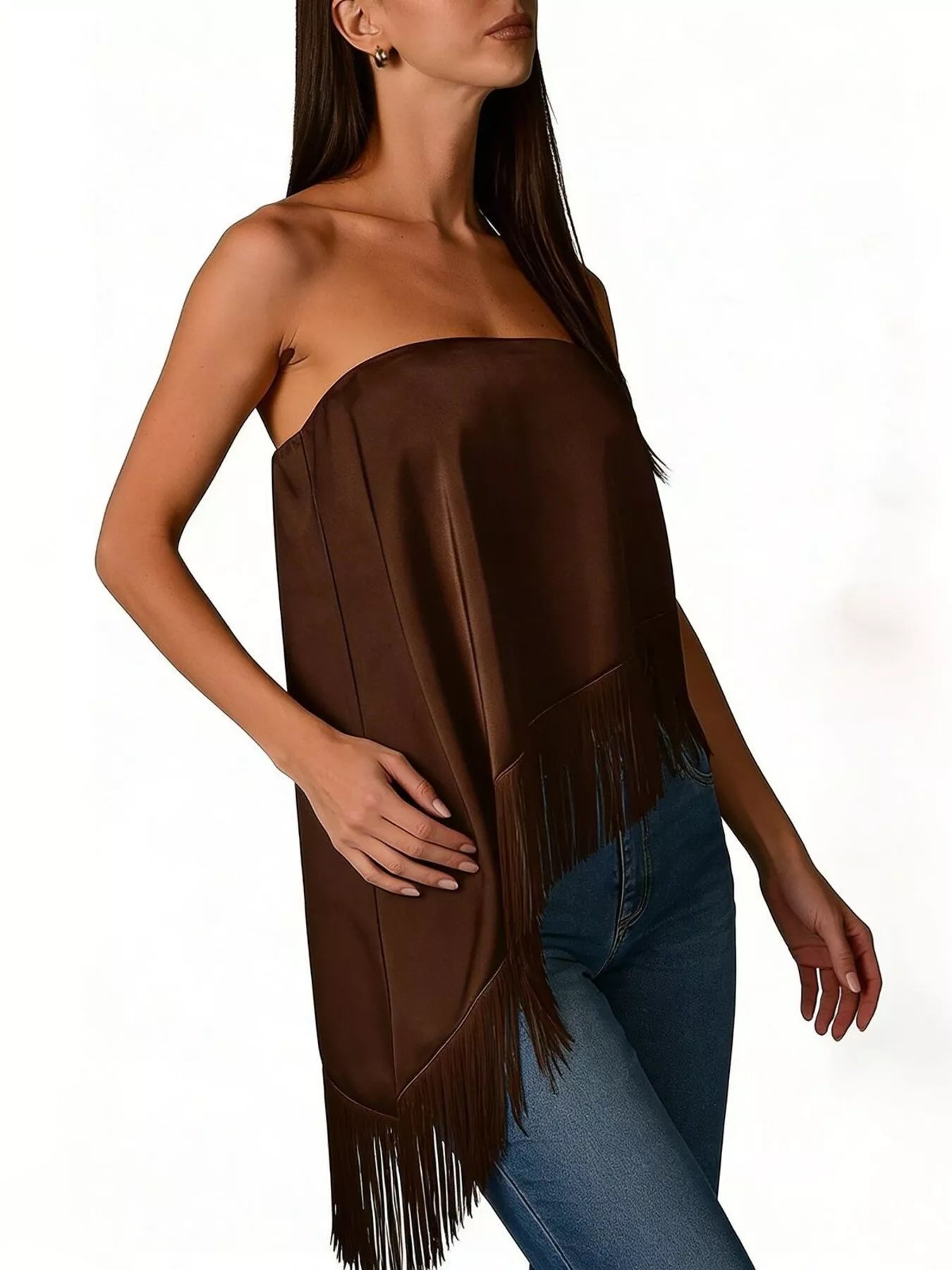Trendsi Asymmetric Fringe Tube Top -