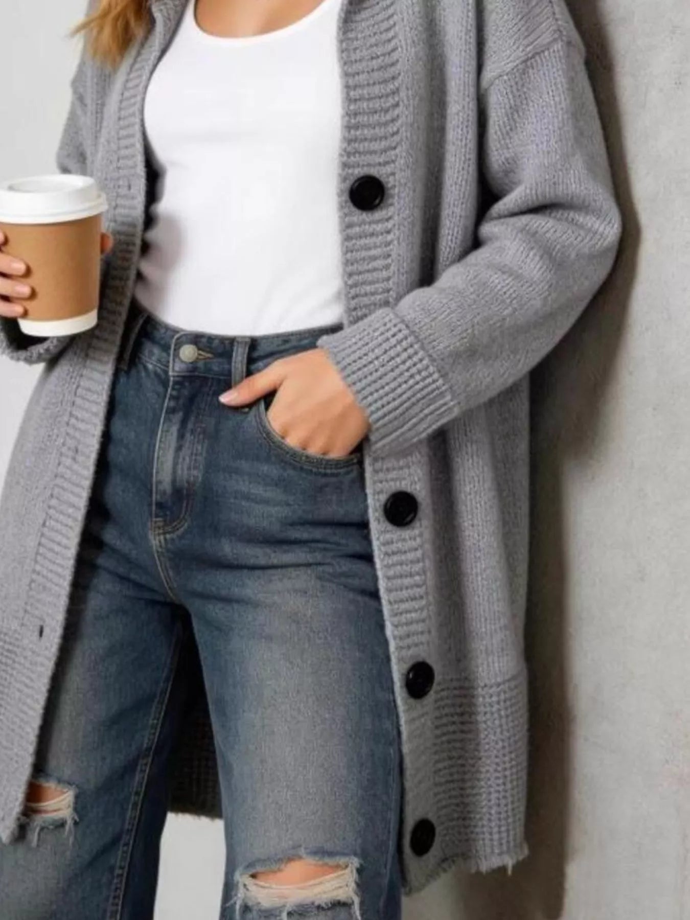 Trendsi Full Size Casual Hooded Button-Down Knit Cardigan Plus Size -