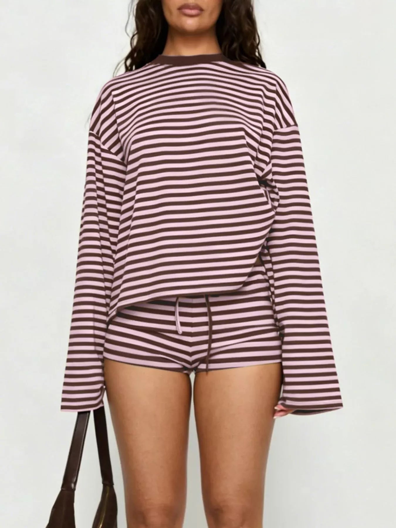 Trendsi Striped Long-Sleeve Top and Shorts Set -