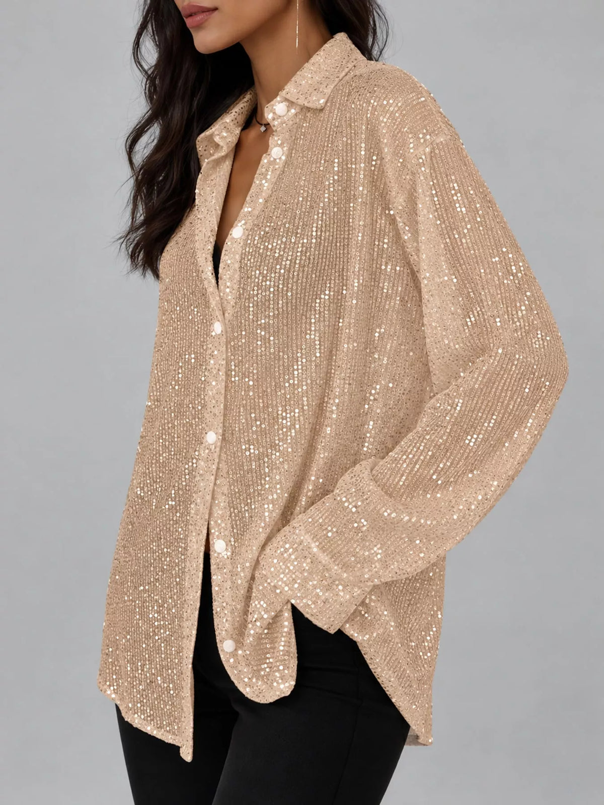 Sequin shirt, beige side