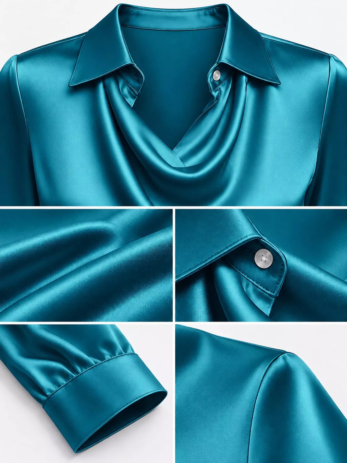 Lake Blue satin cowl neck blouse