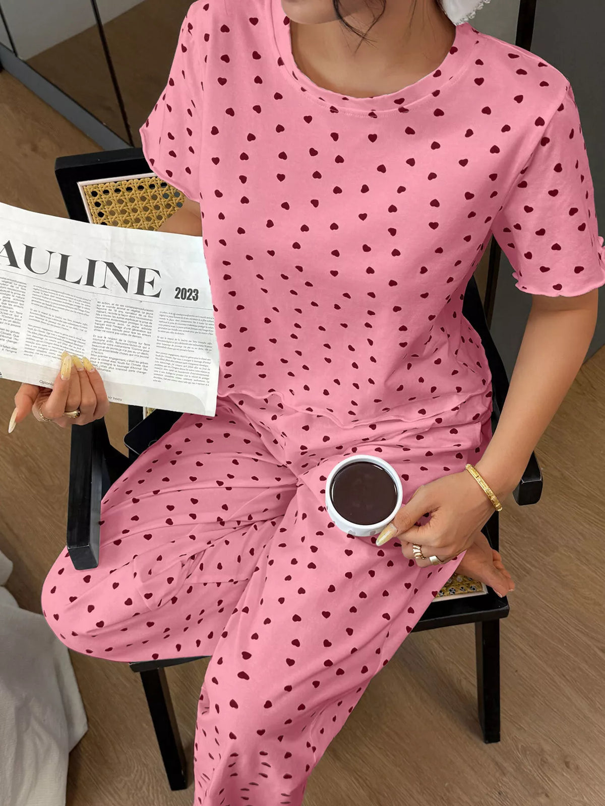 Trendsi Polka Dot Short Sleeve Top and Shorts Set -