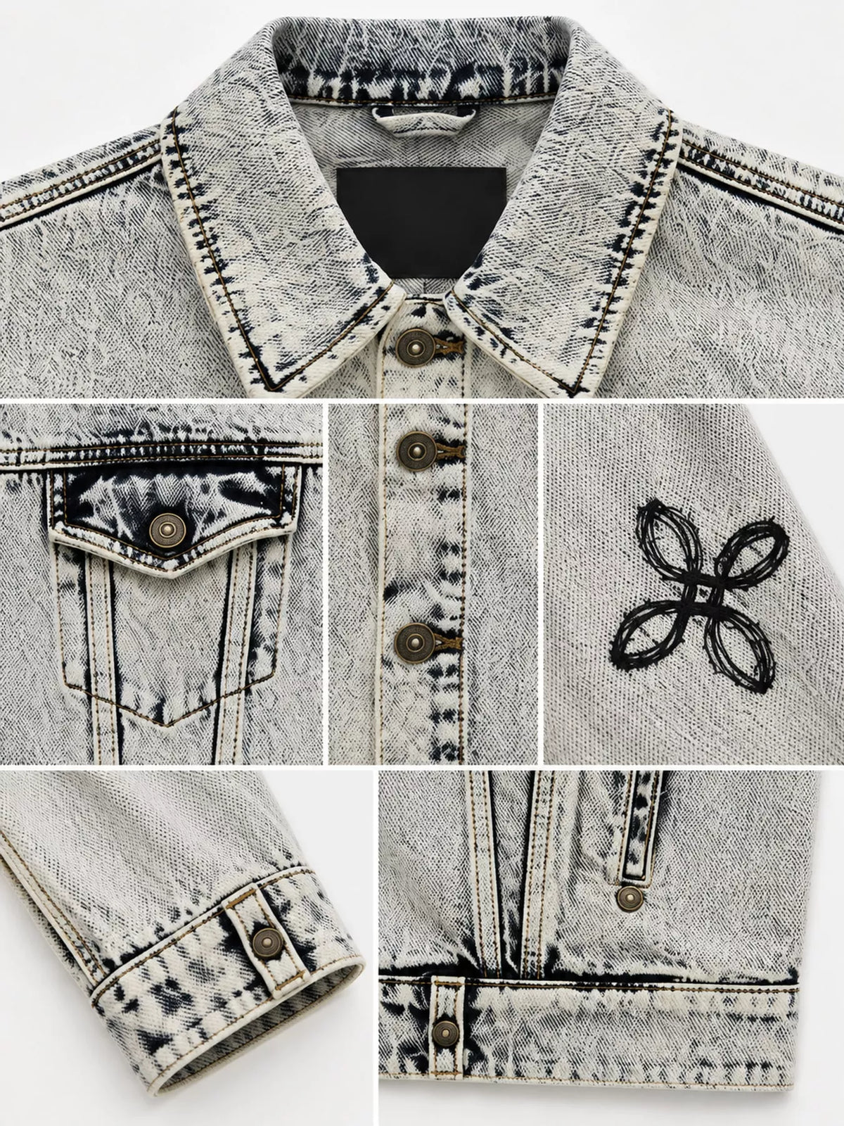 Gray oversized button up denim jacket, detail view