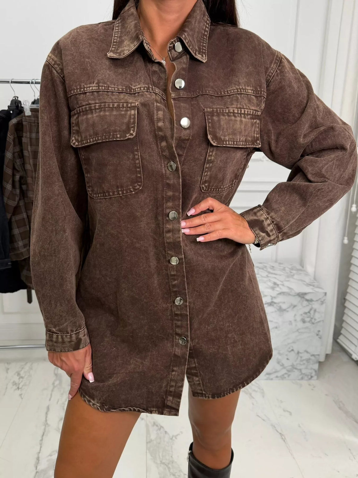 Washed Denim Jacket with Chest Pockets, front view