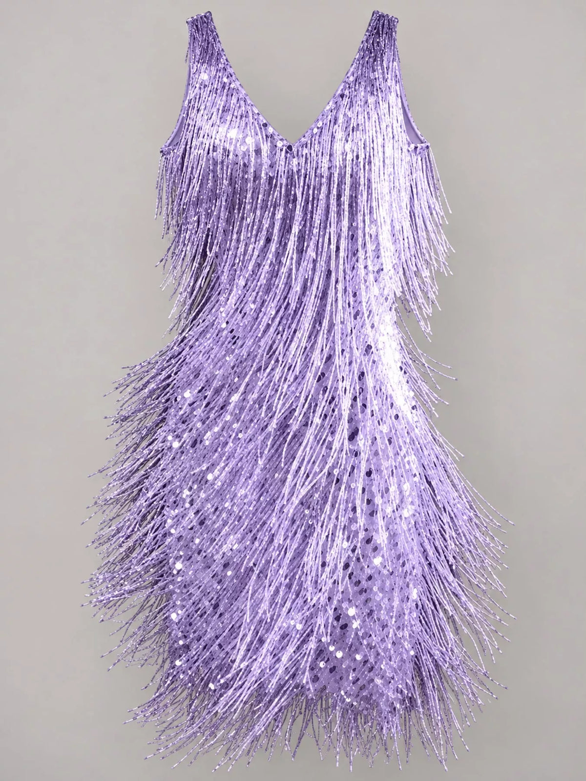 Purple fringe sequin v-neck mini dress