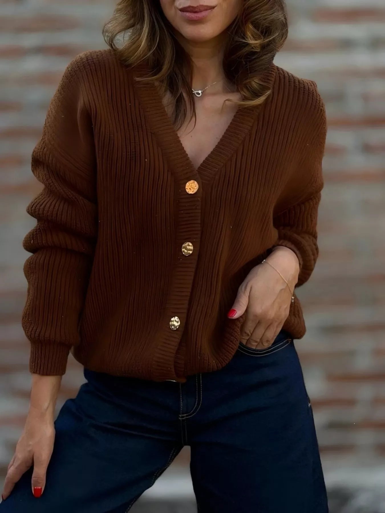 Trendsi Full Size V-Neck Button-Up Cardigan Plus Size -
