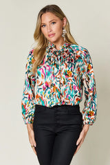 Trendsi Double Take Full Size Printed Button Up Long Sleeve Shirt - Pants