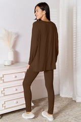 Trendsi Basic Bae Full Size V-Neck Soft Rayon Long Sleeve Top and Pants Lounge Set -