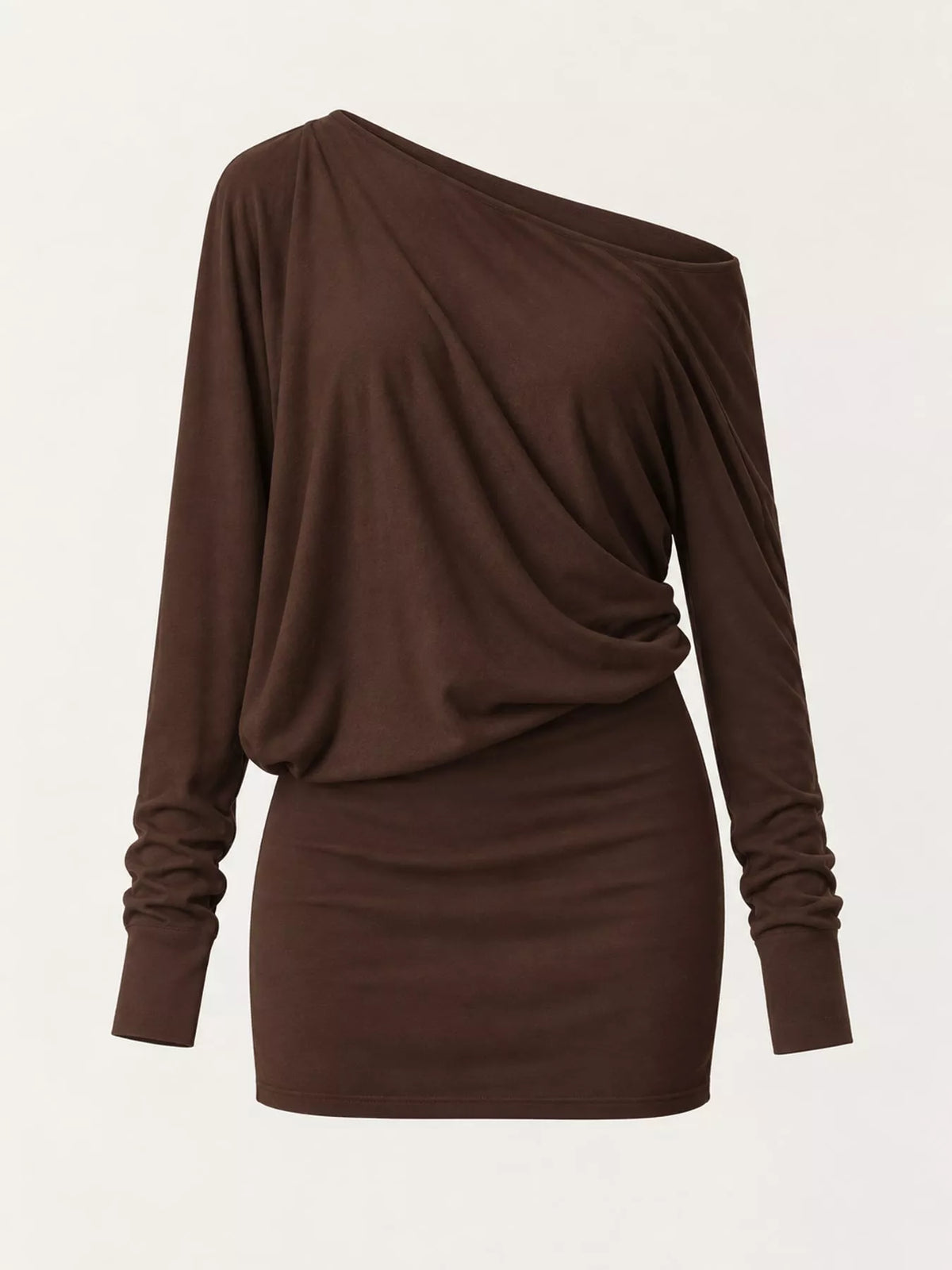 Women's One Shoulder Knit Mini Dress in brown — flat lay view