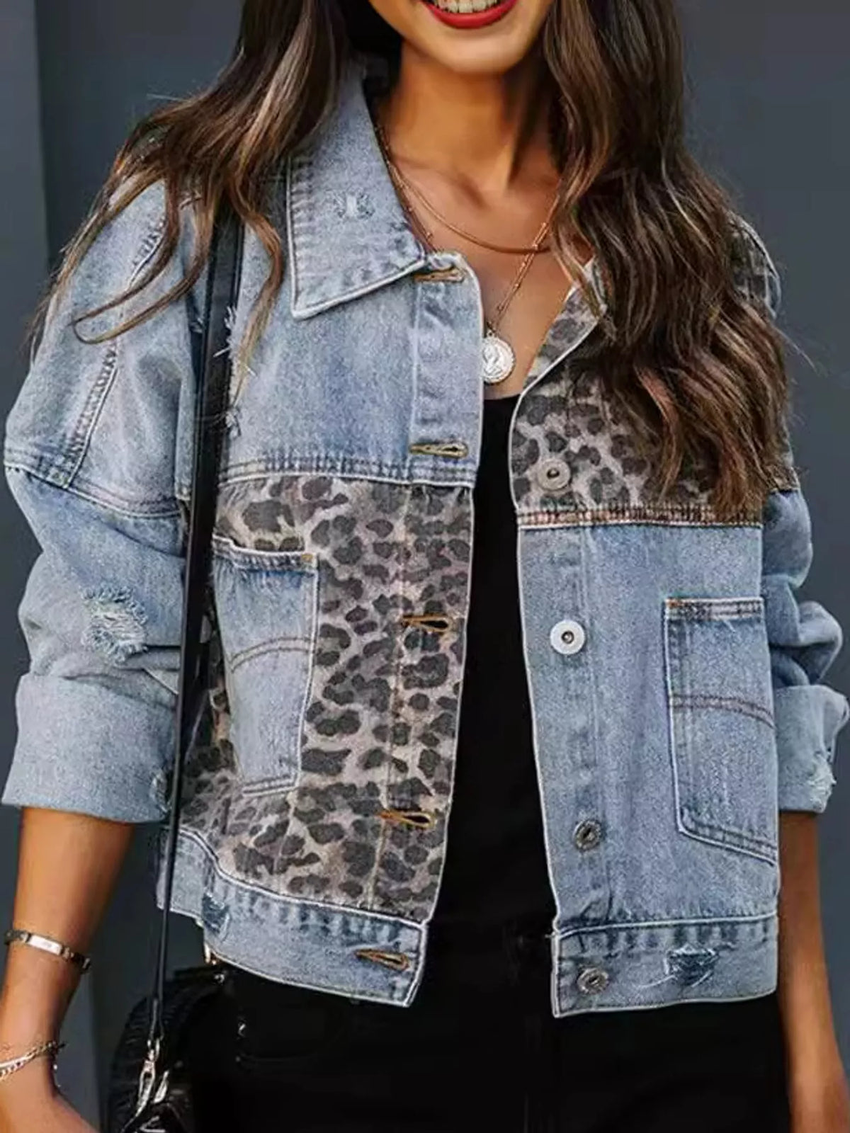 Leopard denim jacket, blue front
