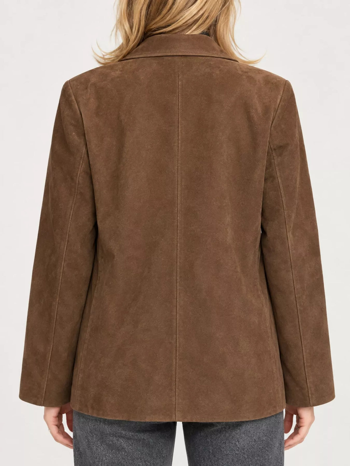 Dark brown lapel blazer, back view