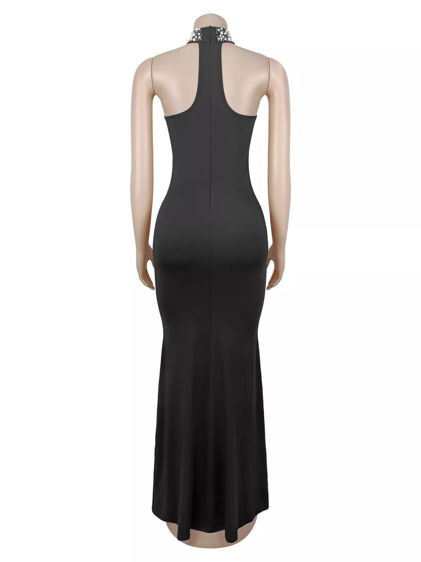 Trendsi Pearl Detail Rhinestone Sleeveless Maxi Dress -
