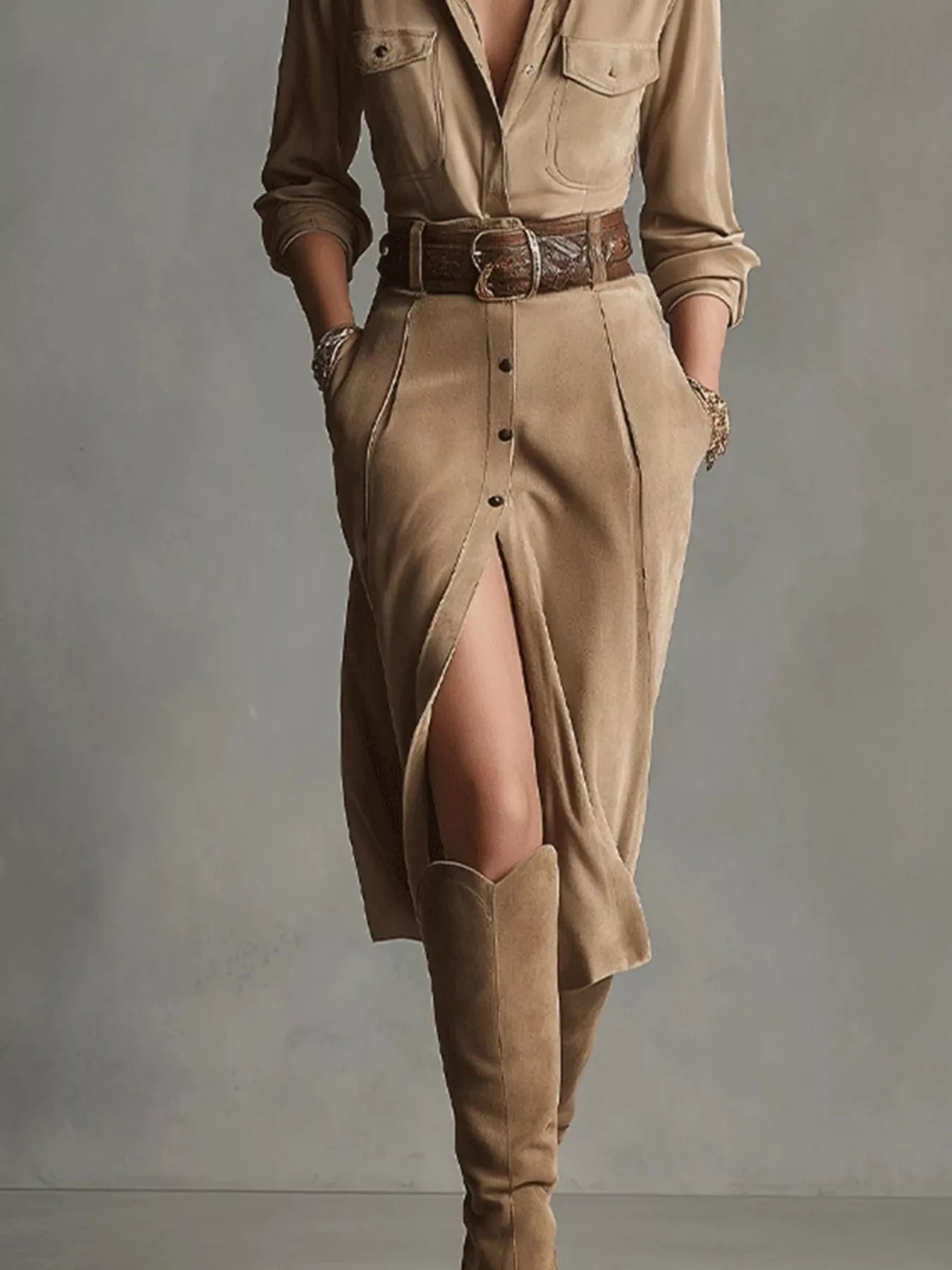 Trendsi Button Up Long Sleeve Shirt Dress -
