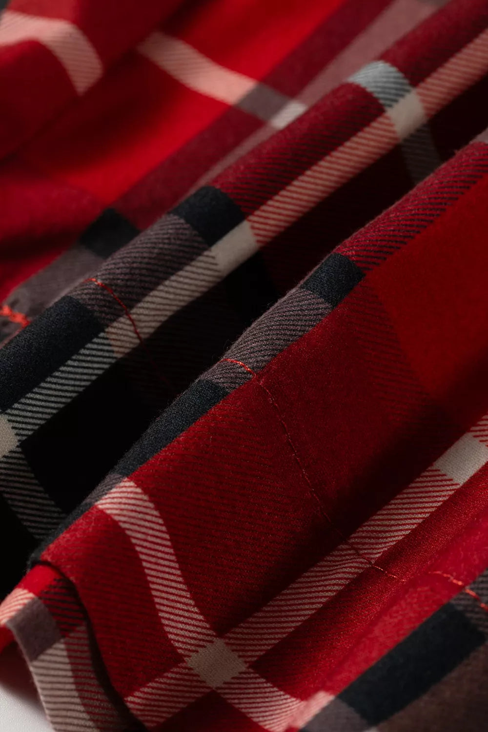 Plaid Elastic Waist Pocket Regular Full-Length Pants in red, print detail