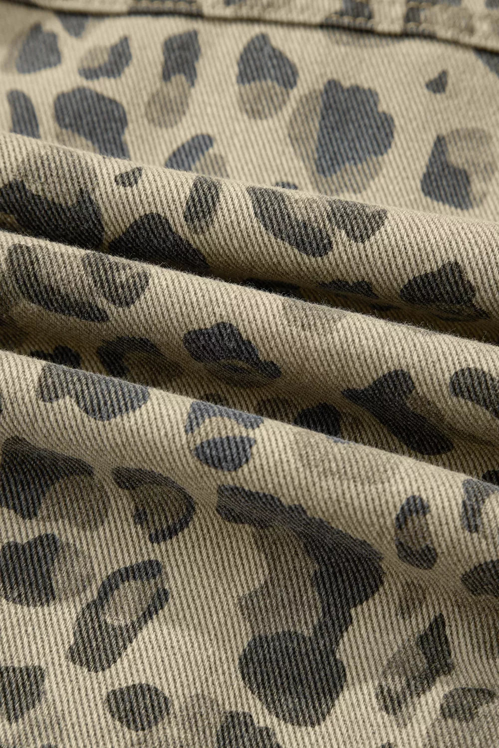 Trendsi Leopard Print Seam Detail Button Down Denim Jacket -