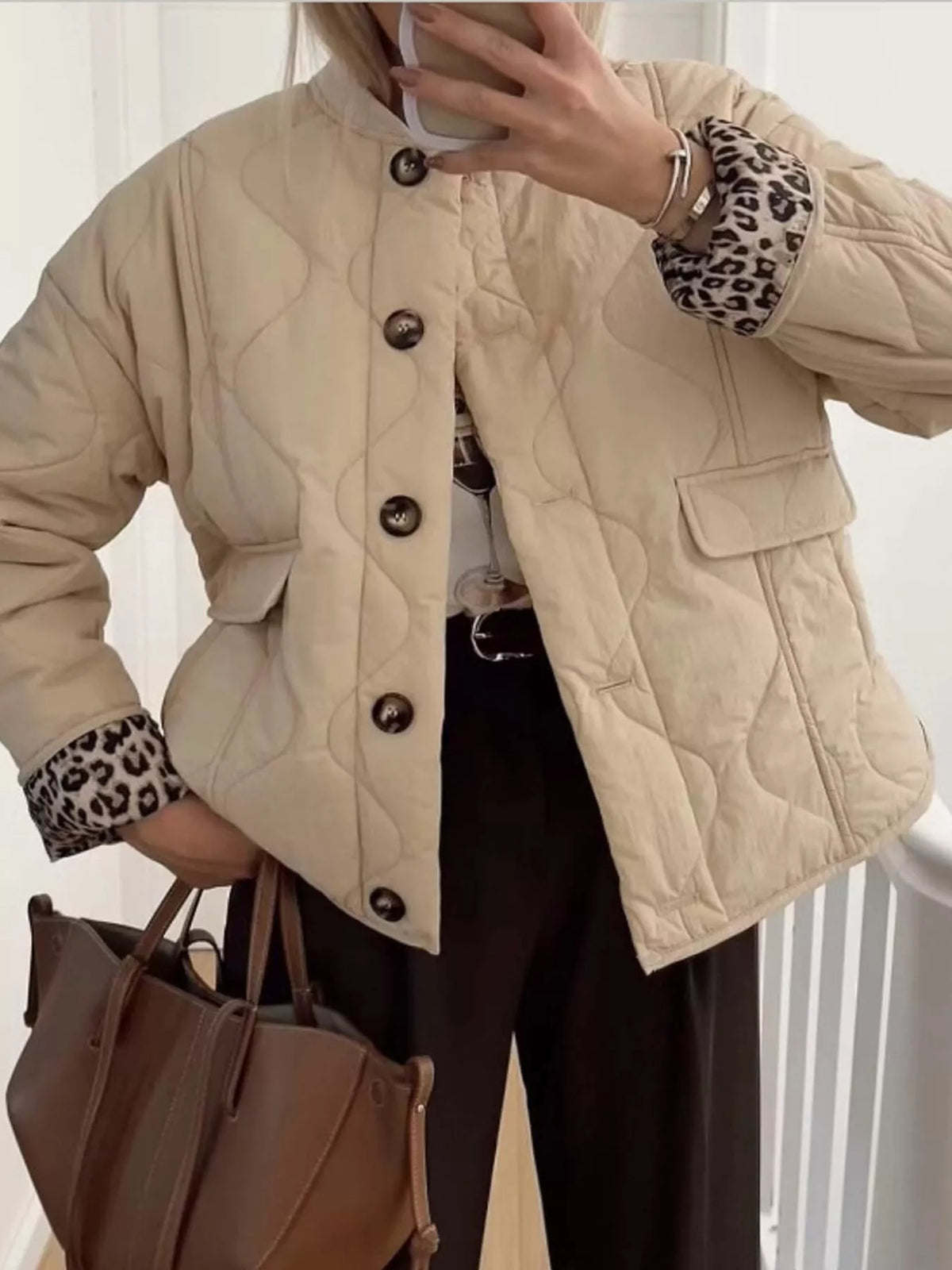 Quilted Button-Up Jacket — front view