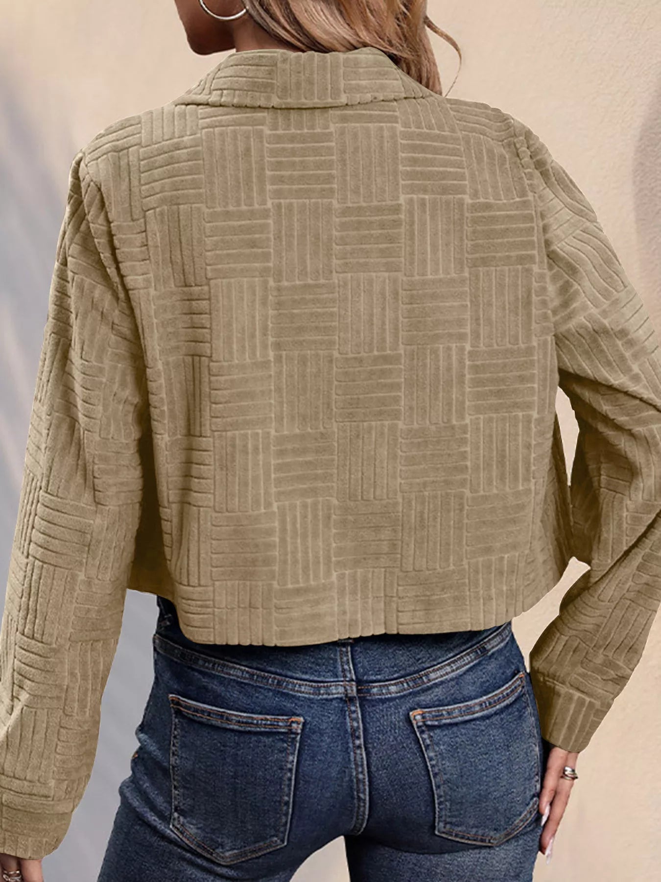 Trendsi Textured Corduroy Button-Front Cropped Jacket -