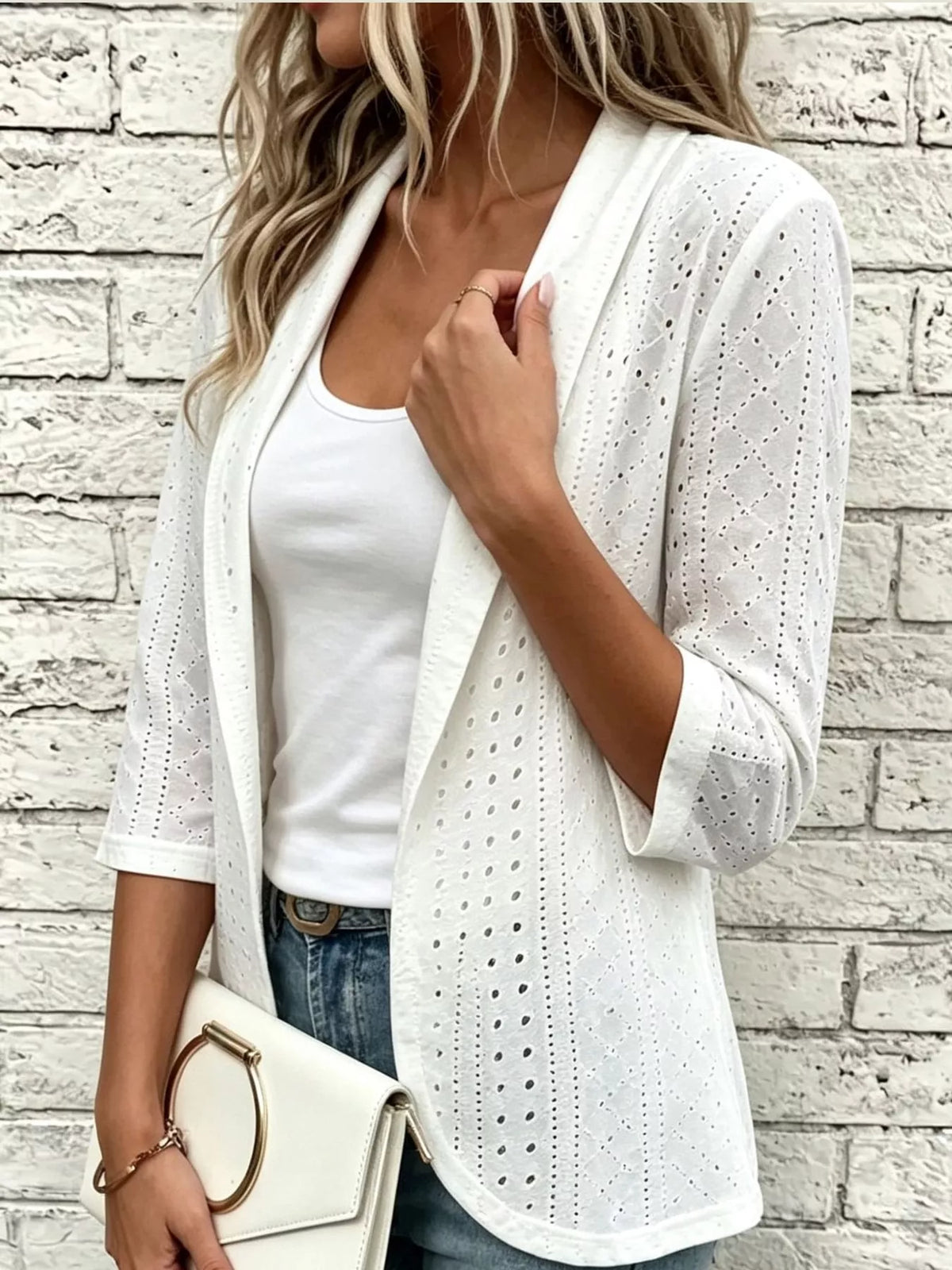Eyelet Open-Front Cardigan — side view