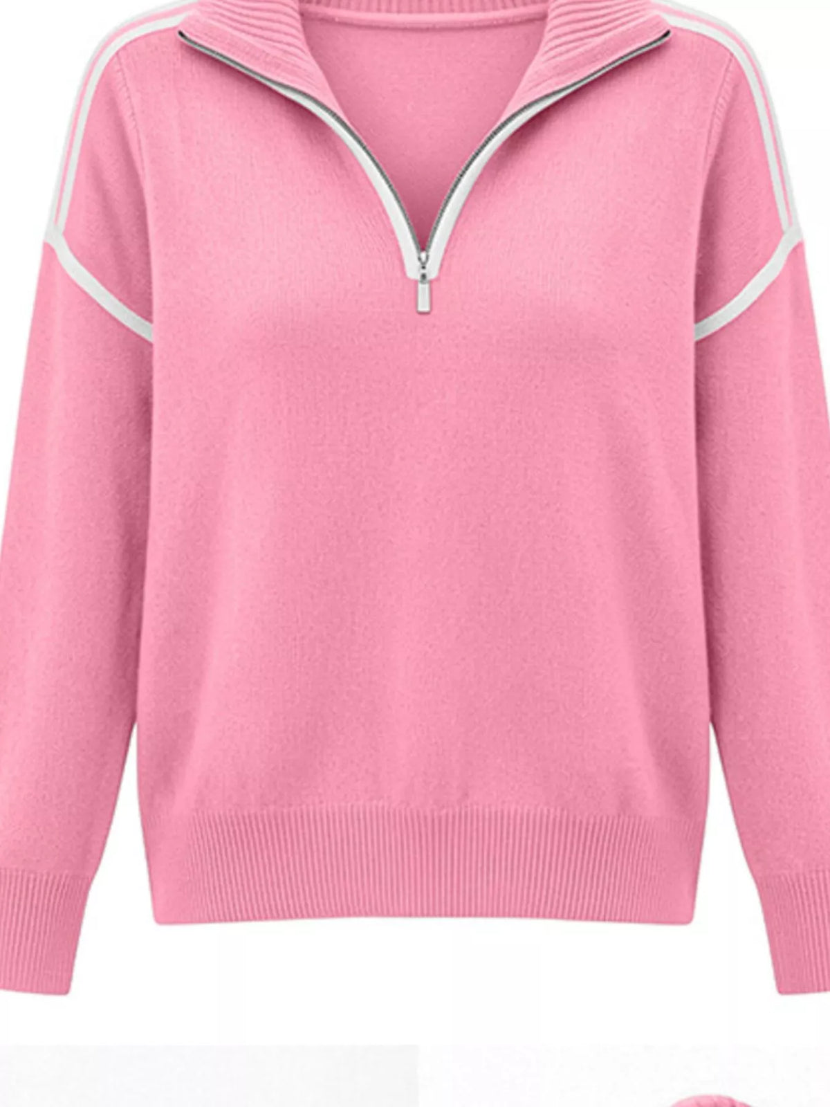Trendsi Quarter-Zip Dropped Shoulder Sweater -