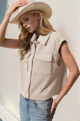 Trendsi Double Take Snap Down Texture Crop Vest -
