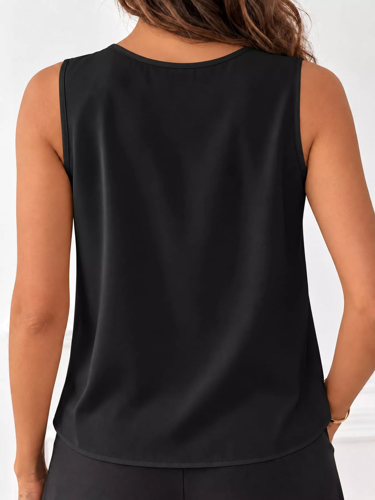 Sleeveless Pleated Blouse — back view