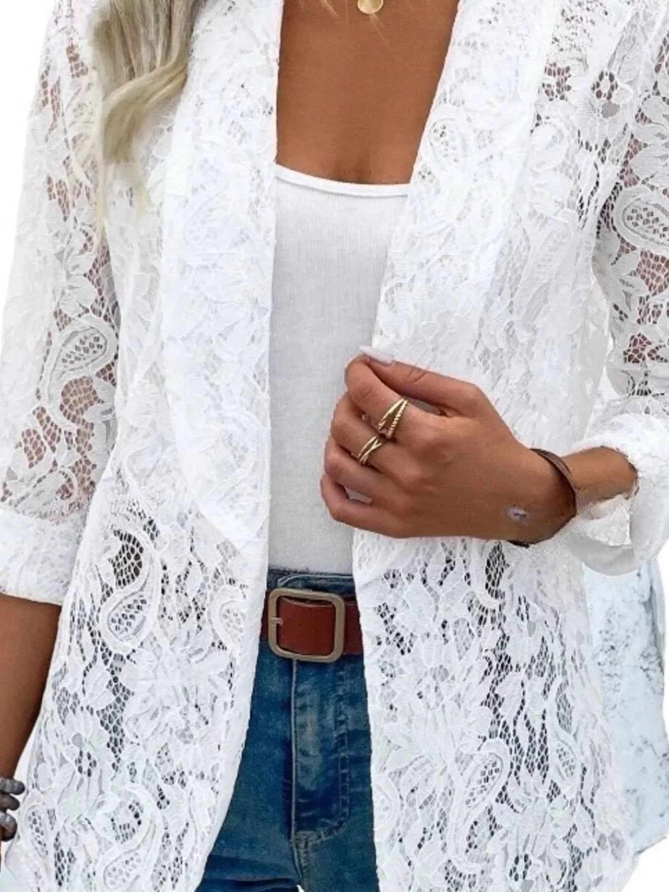 Trendsi Lace Open-Front Outerwear -