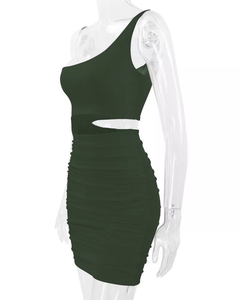 One-shoulder cutout dress, olive mannequin side
