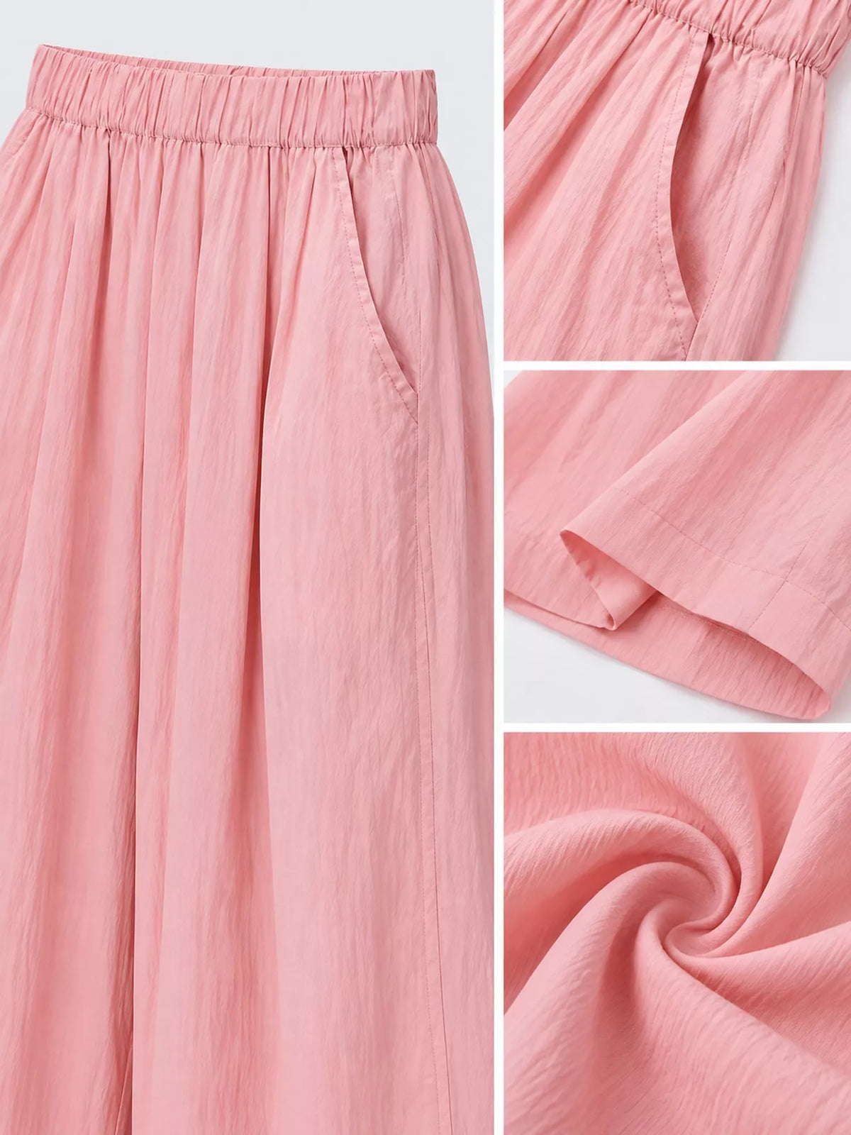 Women's High-Waisted Loose Fit Wide-Leg Casual Pants in pink — detail collage view