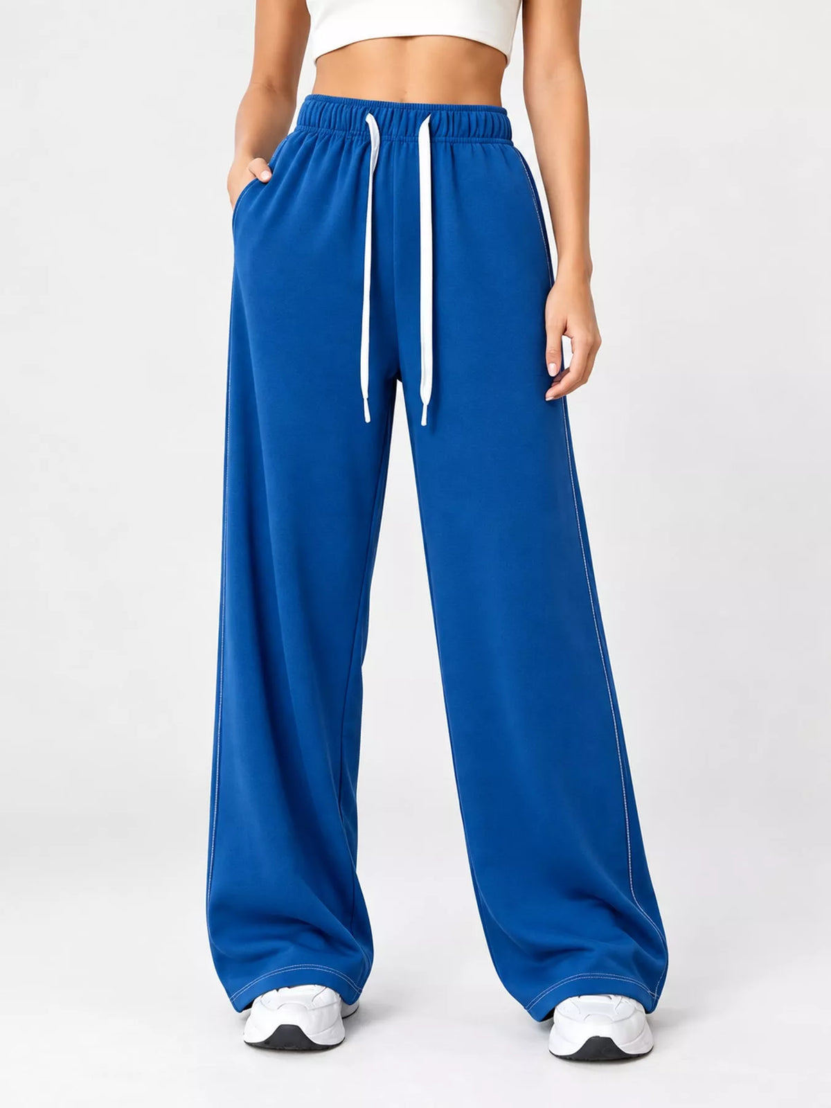 Blue wide-leg drawstring pants