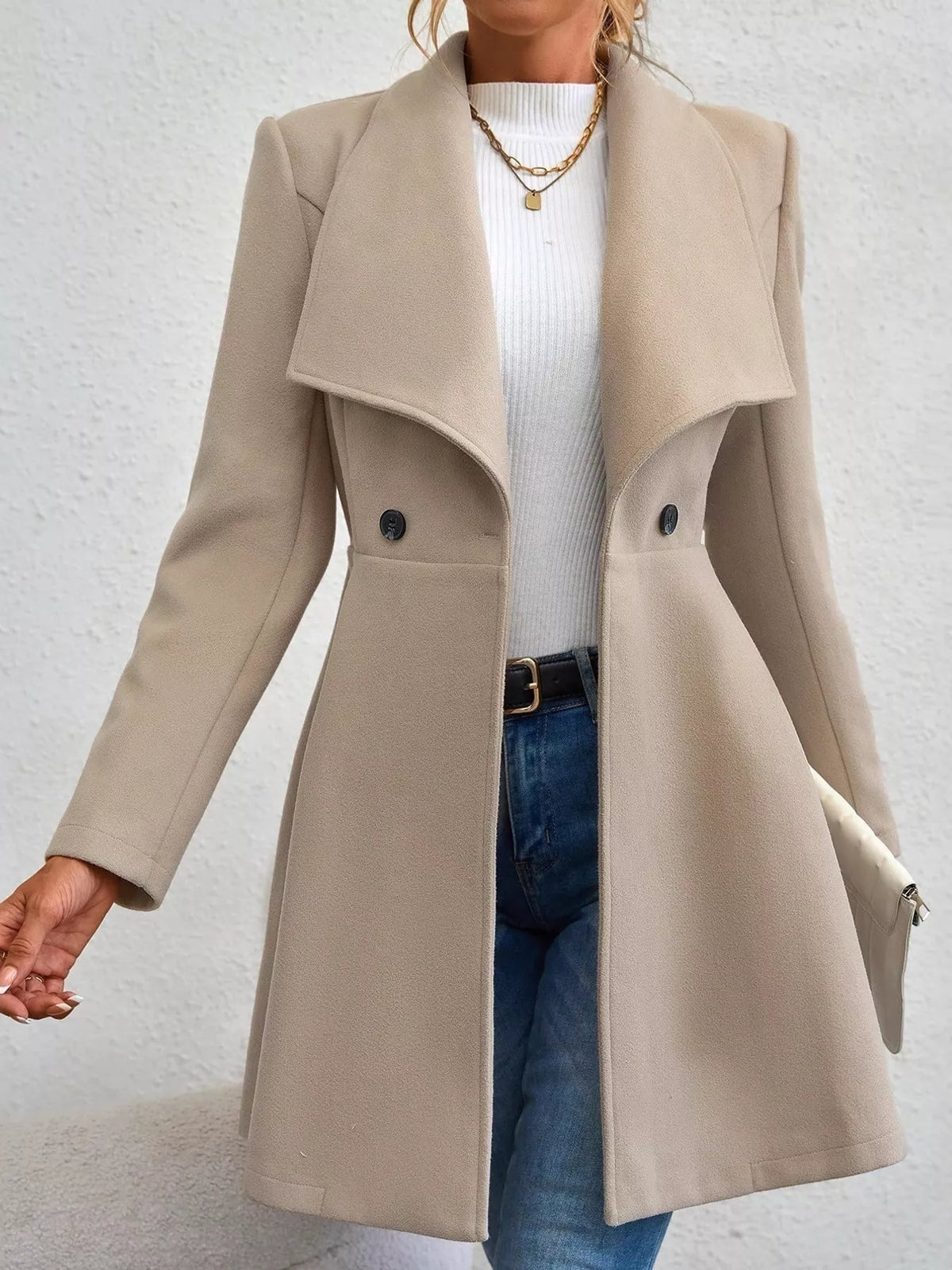 Khaki double-breasted slim-fit coat