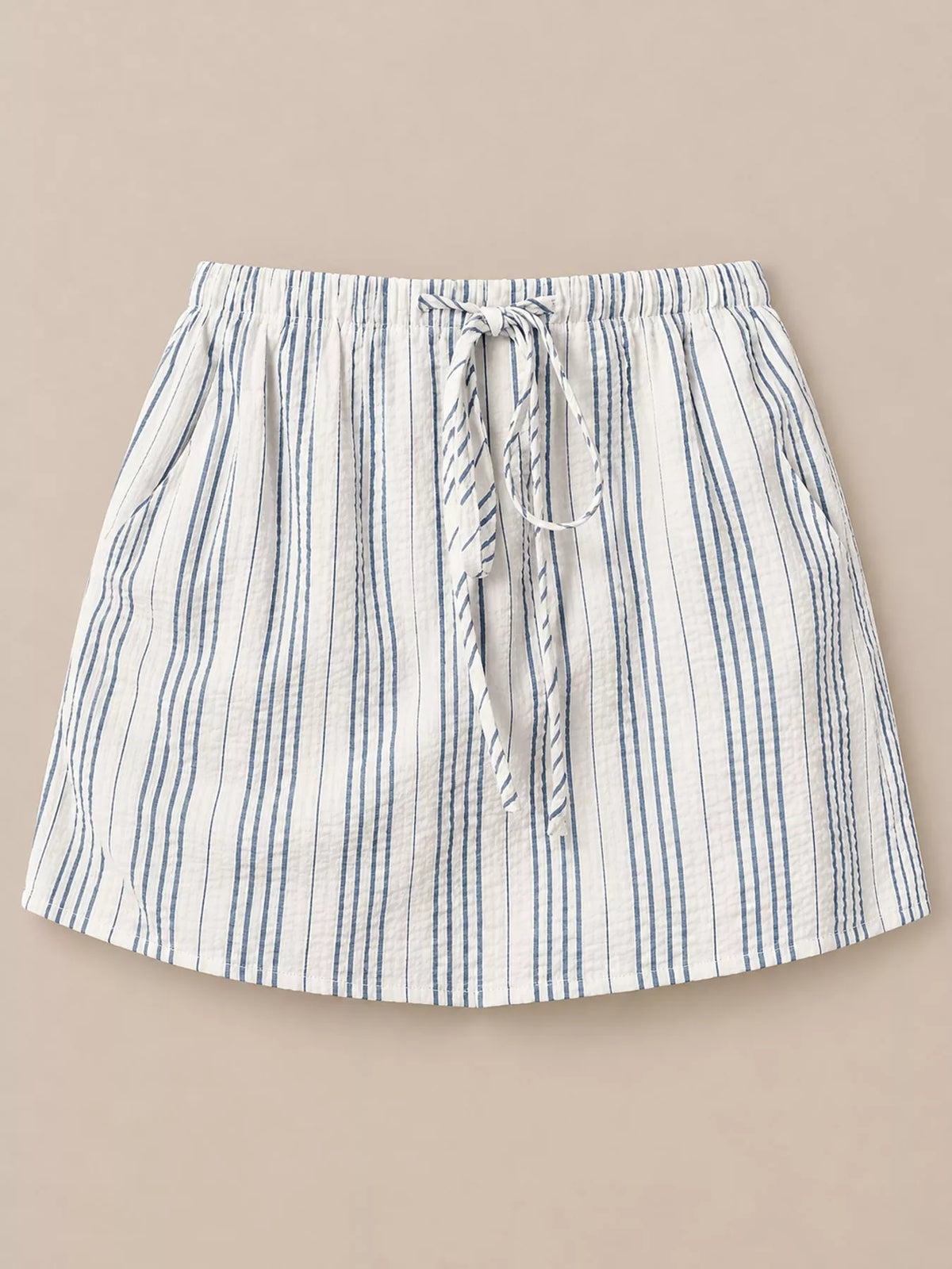 Striped skort, blue striped flat front