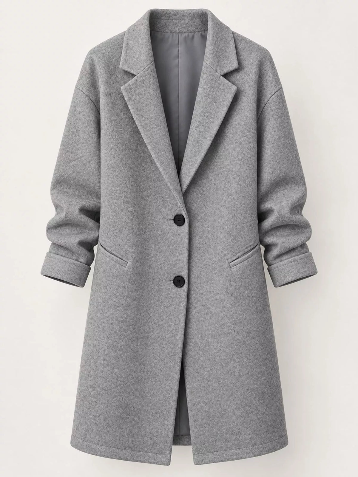 Gray lapel collar button-up coat