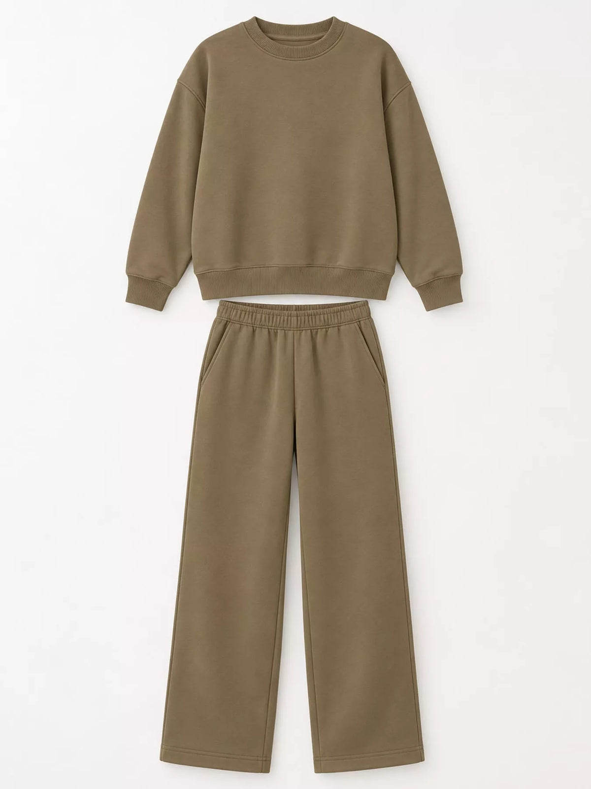 Crewneck Drop Shoulder Sweatshirt and Wide-Leg Pants Set — garment front