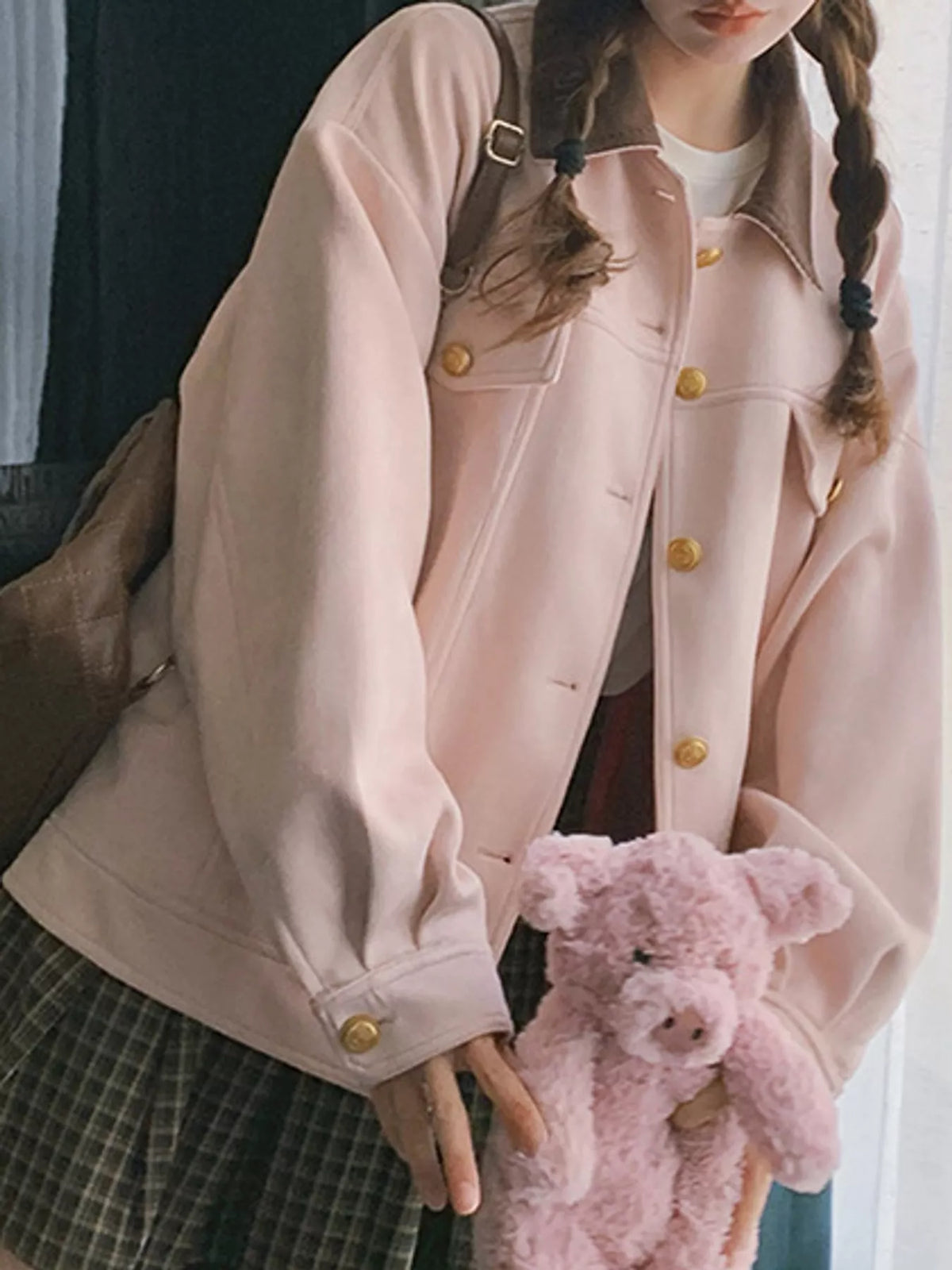 Pink-5496-Lined button up dropped shoulder jacket