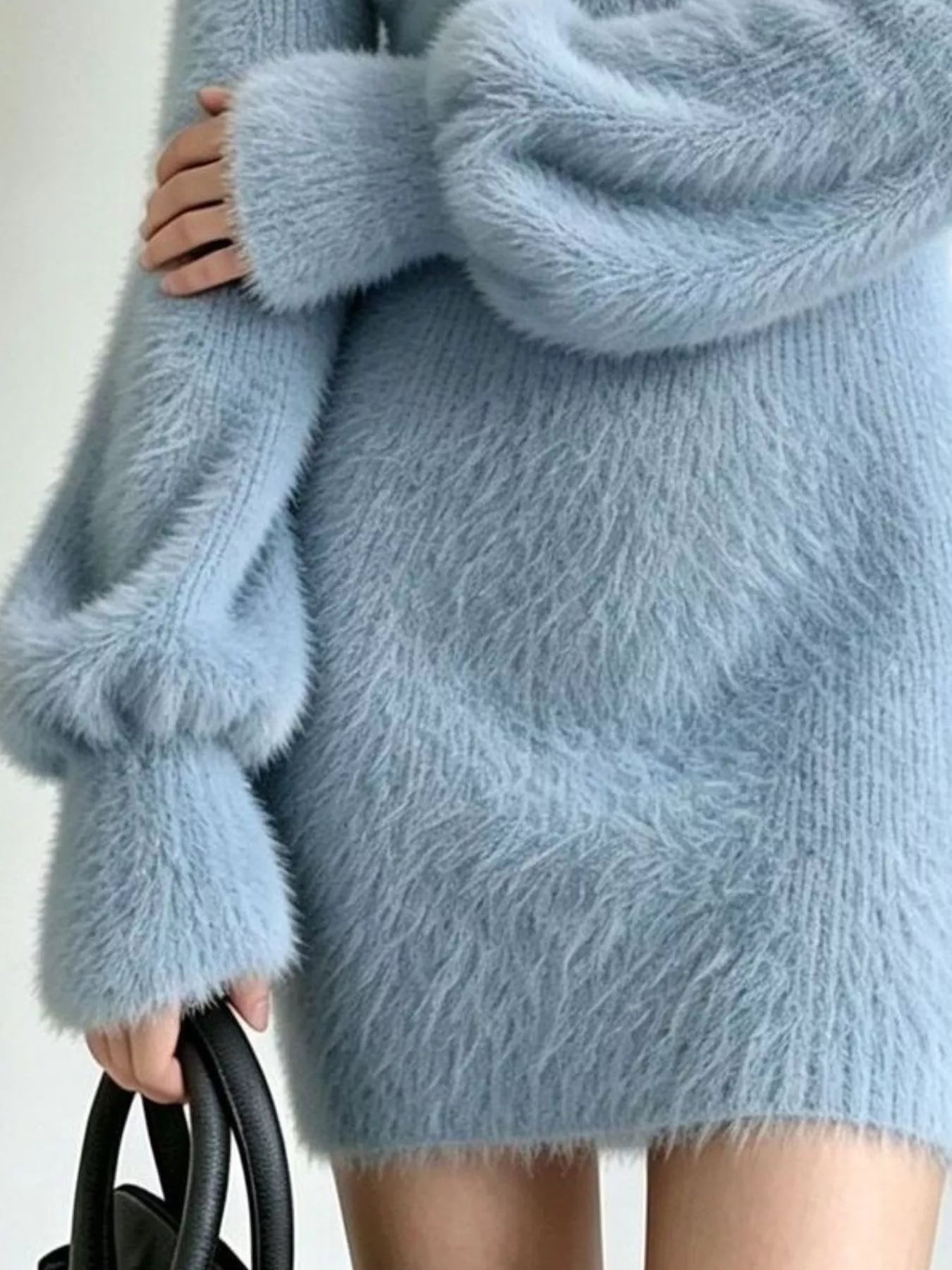 Trendsi V-Neck Fuzzy Knit Sweater Dress -