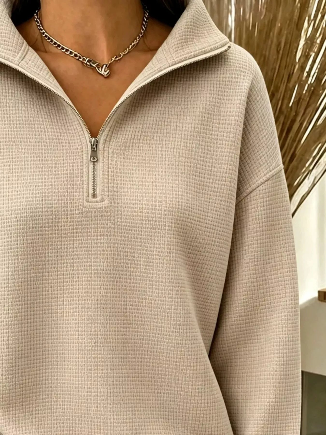 Trendsi Full Size Waffle Knit Quarter-Zip Sweatshirt Plus Size -