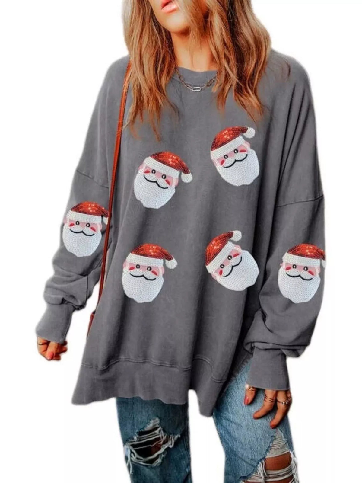 Santa Claus Sweatshirt in gray, front view