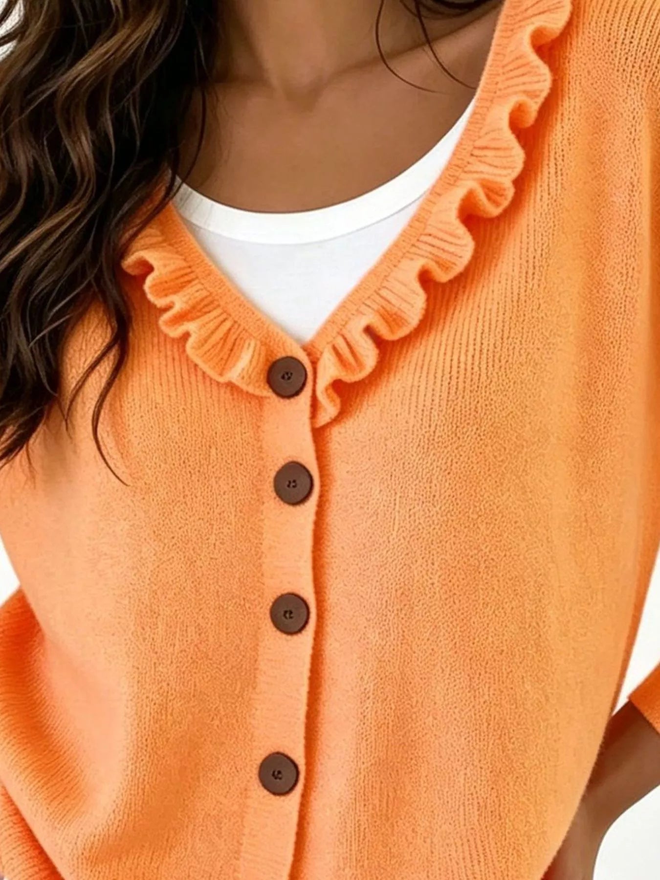 Trendsi Ruffled Neckline Button-Up Cardigan -