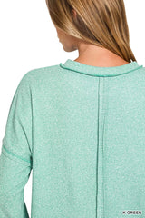 Trendsi Zenana Soft Melange Hacci Round-Neck Long Sleeve T-Shirt -