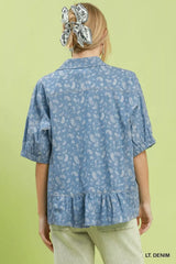 Trendsi Umgee Paisley Print Chambray Top - Clothing Tops