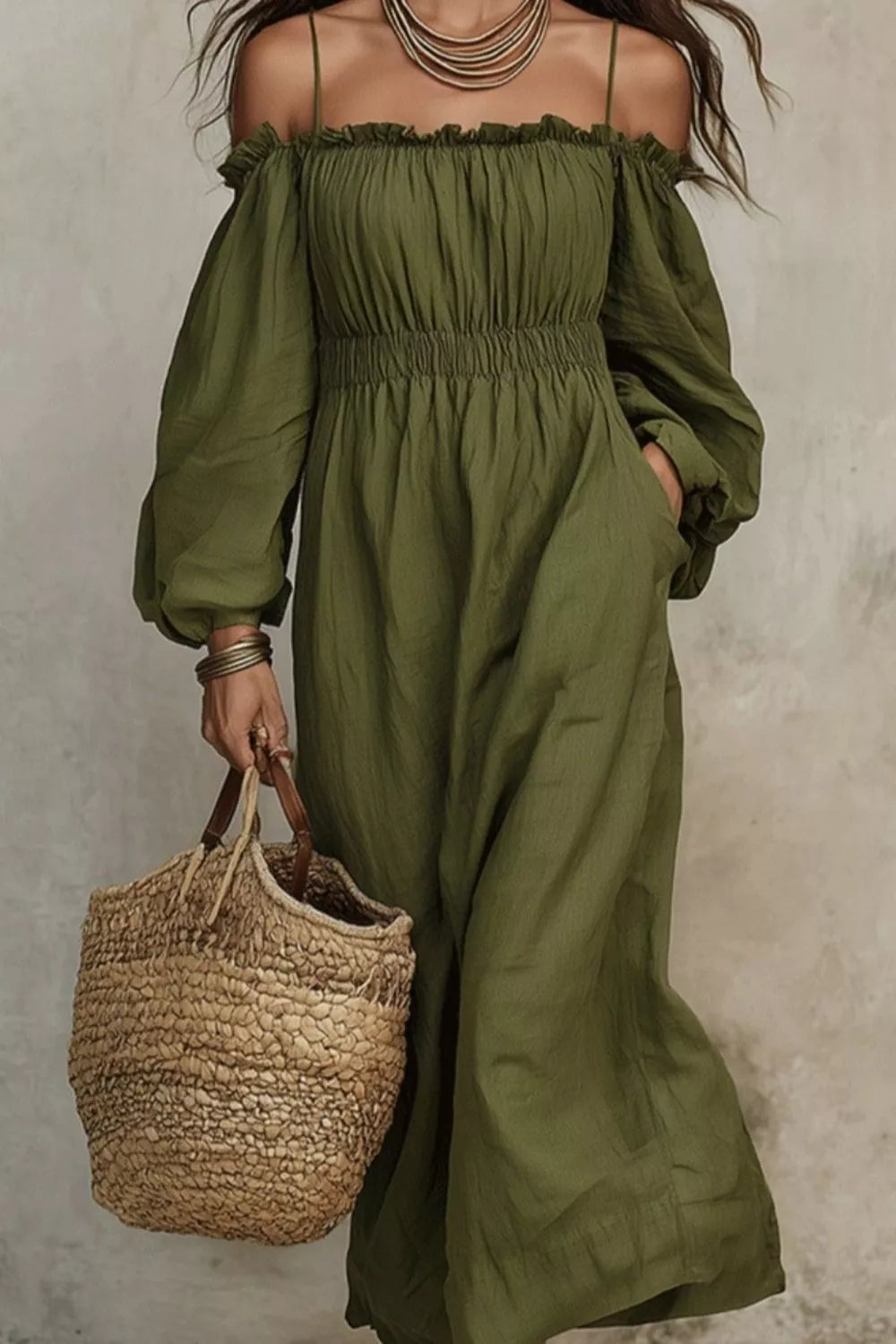 Trendsi Spaghetti Strap Balloon Sleeve Dress -