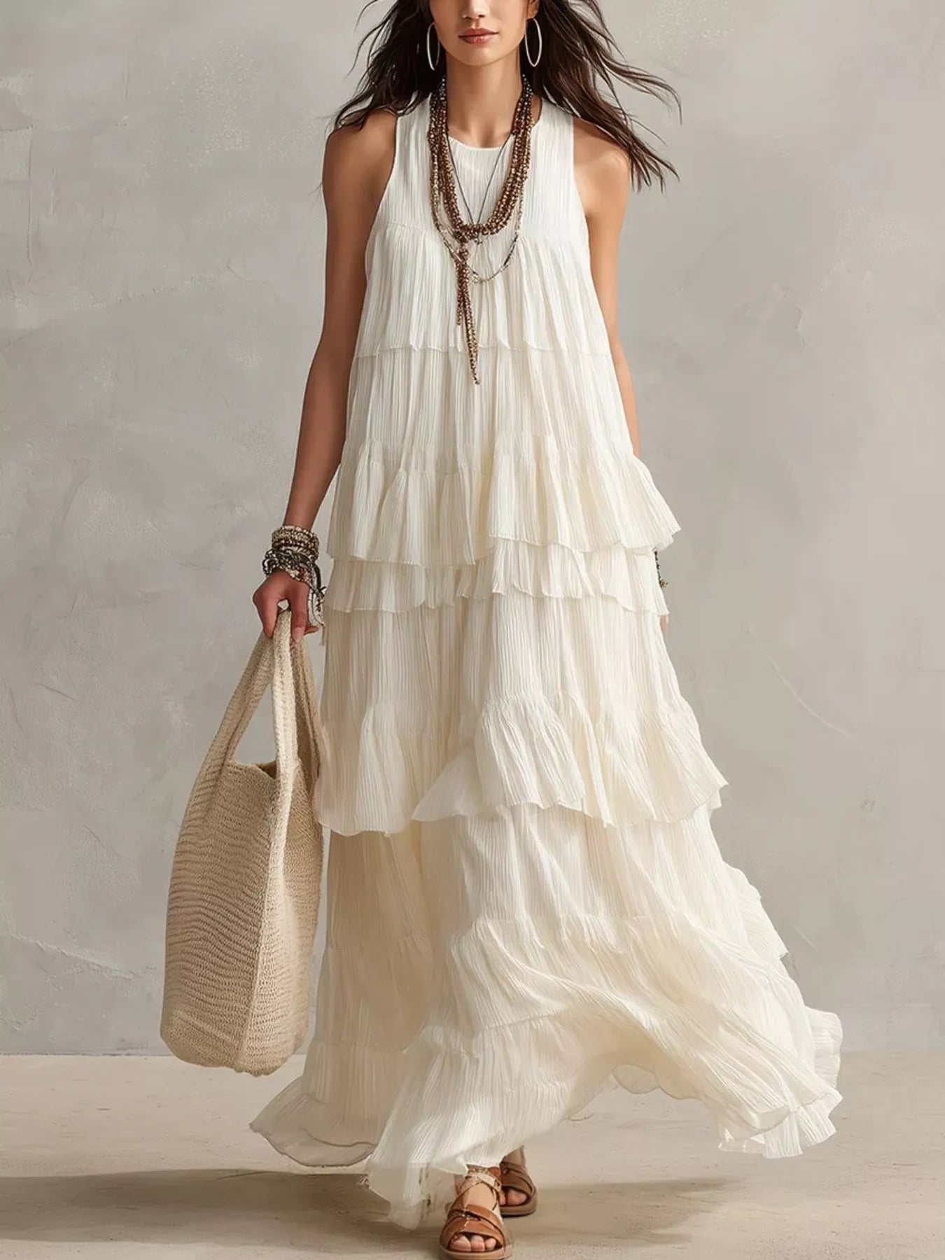 Trendsi Layered Ruffle Sleeveless Maxi Dress -