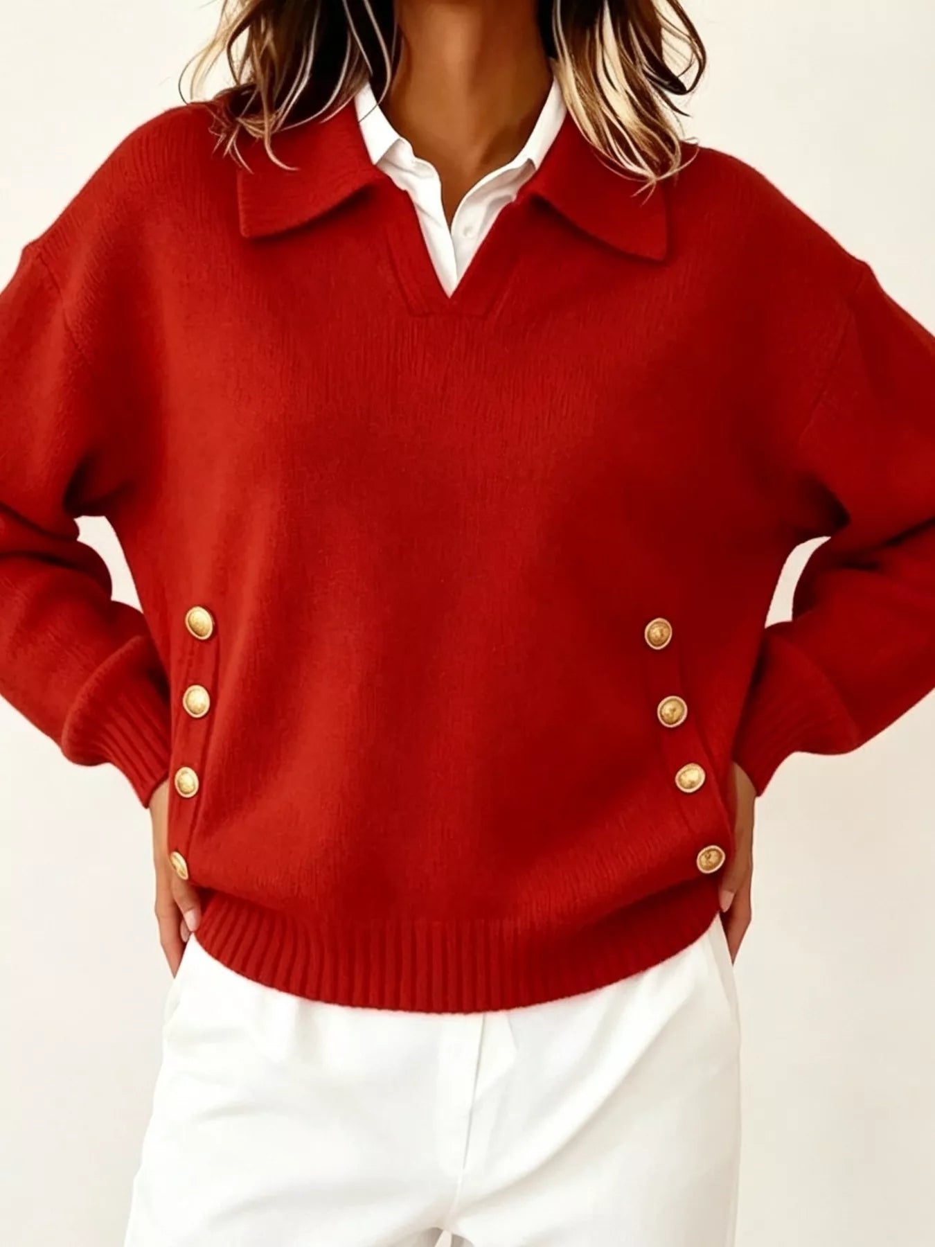 Trendsi Chic Collared Decor-Button Sweater -
